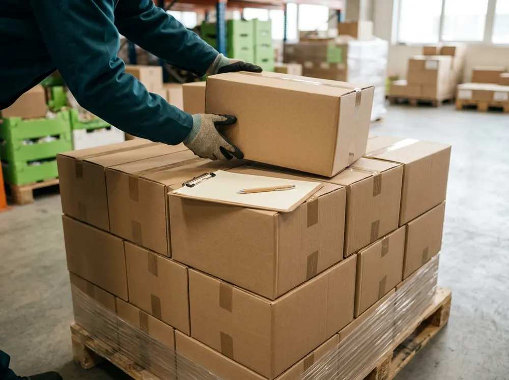 Sealed wholesale cartons stacked on a pallet